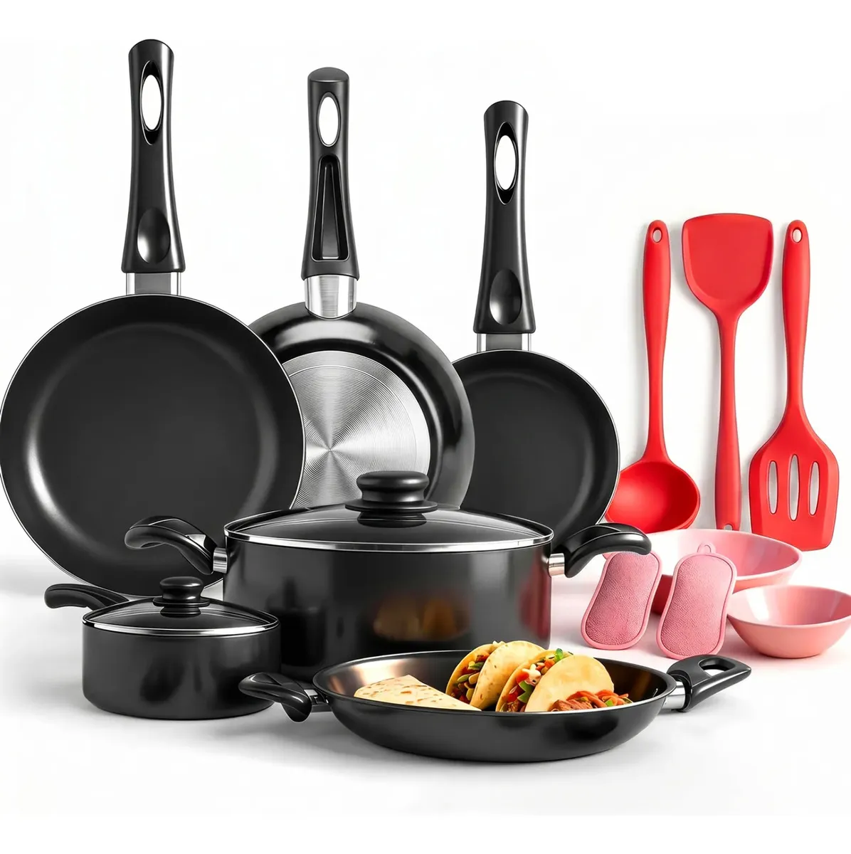 Batería de Cocina con Antiadherente NOVRY Aluminio - Negro