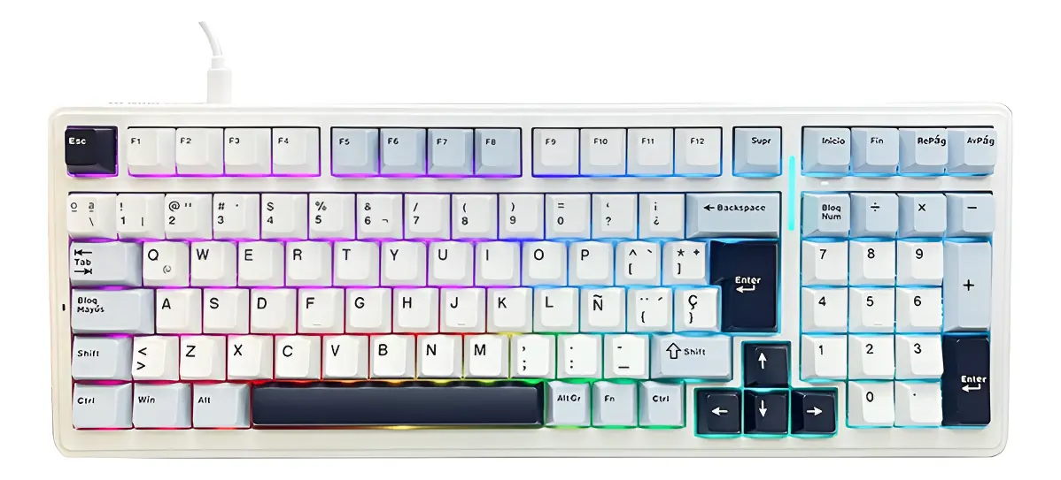 Teclado Mecanico Gamer Aula F99 Rgb W/b/db Español Grey Swit Teclado Blanco/azul/azul Oscuro Idioma Español Latinoamérica Alámbrico