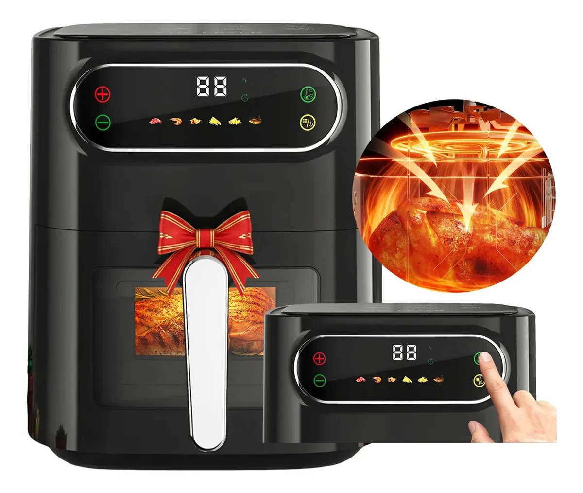 Freidora De Aire 6.5 L With Multifuncional Digital Window 1400 W Digital Táctil Screen 8 Functions Black Color