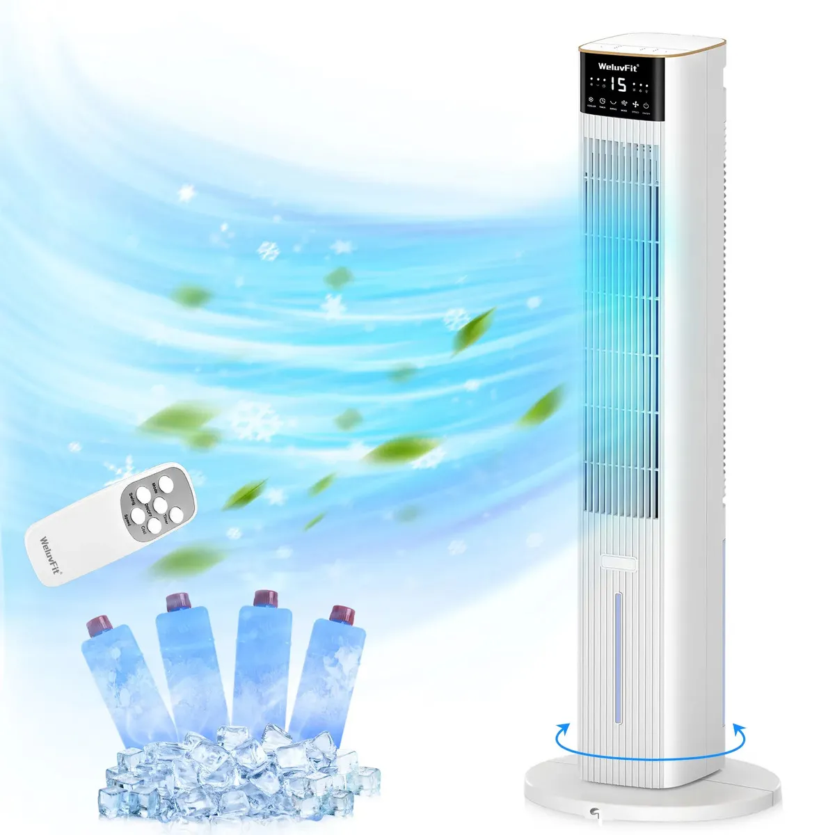 Weluvfit Enfriador De Aire Evaporativo Portátil 3 En 1, Ventilador De Torre Oscilante De 41 Pulgadas Con Control Remoto, Oscilación De 70° 3 Velocidades, Para Habitación, Recámara, Hogar Interior