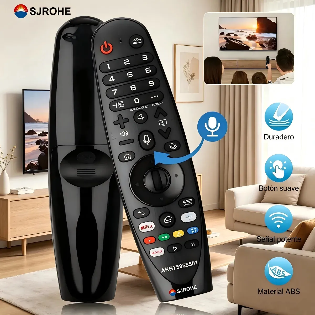 Control Remoto Para LG Smart Tv Control con LG Magic TV Con Todos Los LG Lcd Oled Hdtv 4k Uhd Smart Tv MR20GA Con Asistente De Voz compatible con Alexa Built-in con Botones para Netflix Prime Negro