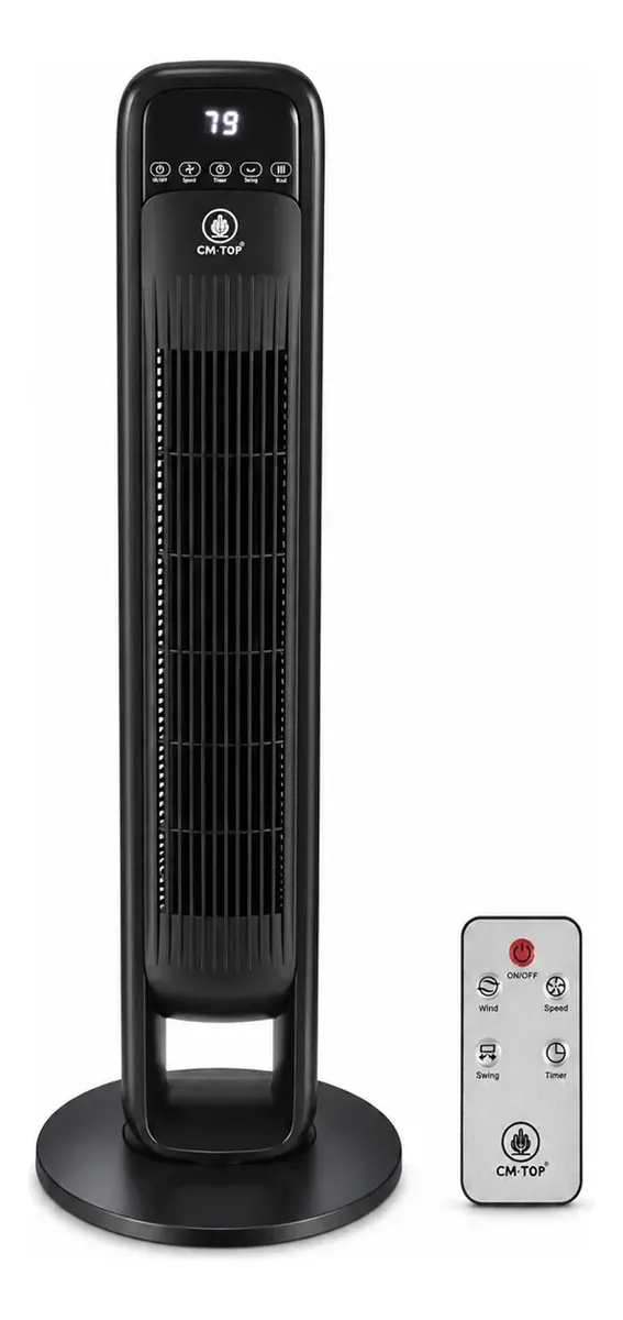 Ventilador De Torre 39'' 3 Velocidades Oscilación Silencioso Con Control Remoto Y Función De Temporizador Negro