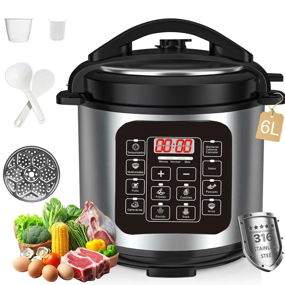 Olla Eléctrica A Presión Multifuncional Pomuika H1 6l 1000w Con 24h Reservar Mantener Caliente Cocción Simultánea Acero Inoxidable