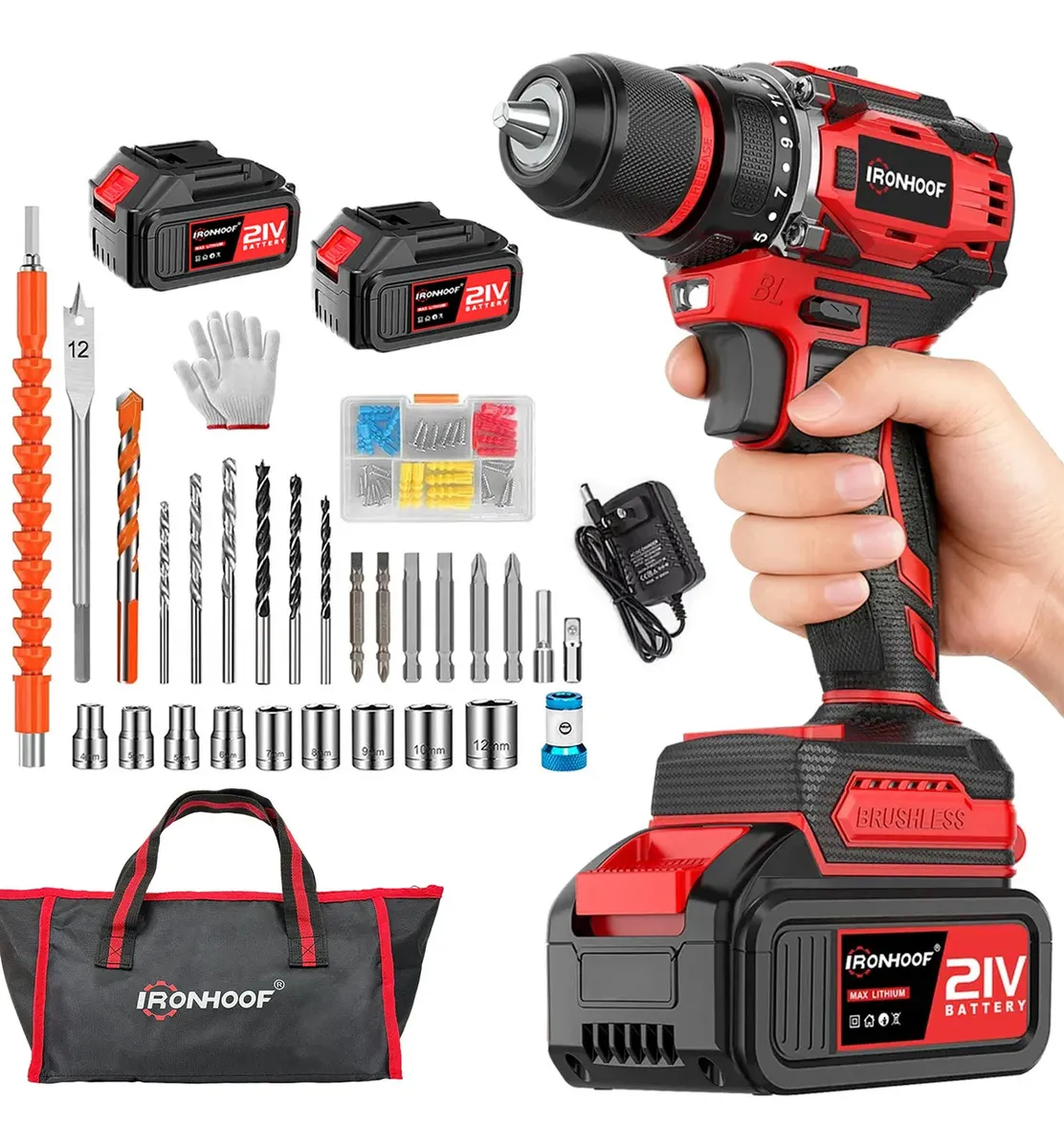 Taladro Atornillador Rotomartillo Inalámbrico Sin Escobillas Rojo 60hz