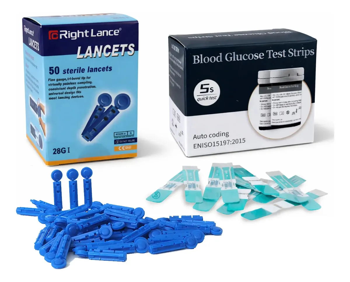 50pc Tiras Reactivas Y Agujas De Extracción De Sangre Azul