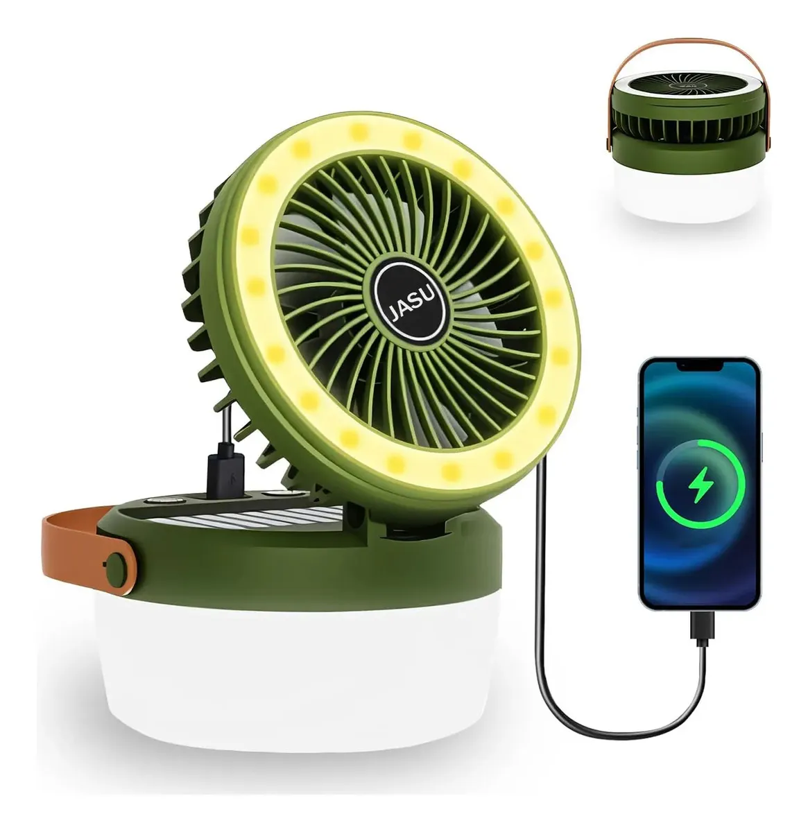 Jasu Ventilador Portátil 3 En 1 Entilador Solar Recargable Verde