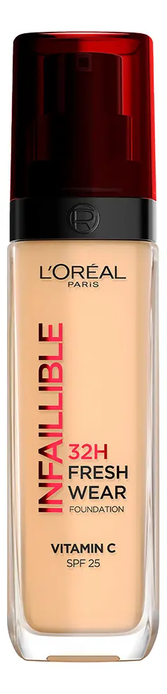 Base de Maquillaje Líquida L'Oréal Paris Infallible 32H Freshwear, Larga Duración y Alta Cobertura con Acabado Luminoso, Fórmula con Vitamina C y FPS 25, Tono 125, 30 ml