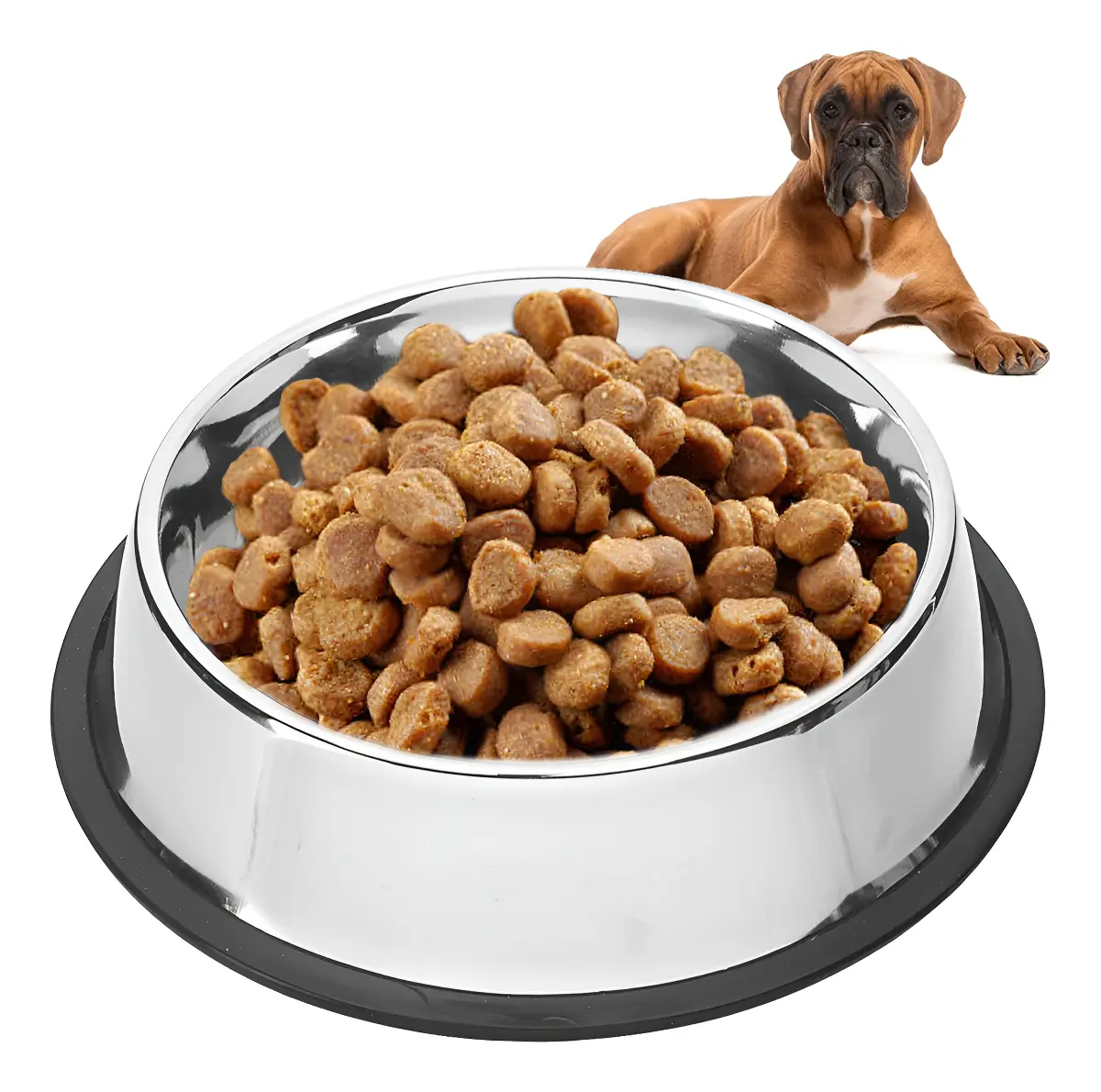 Pet King - Plato Tazon Acero Antiderrapante Para Perros Grande 96 Oz (2839 ml) Color Plata PK3084