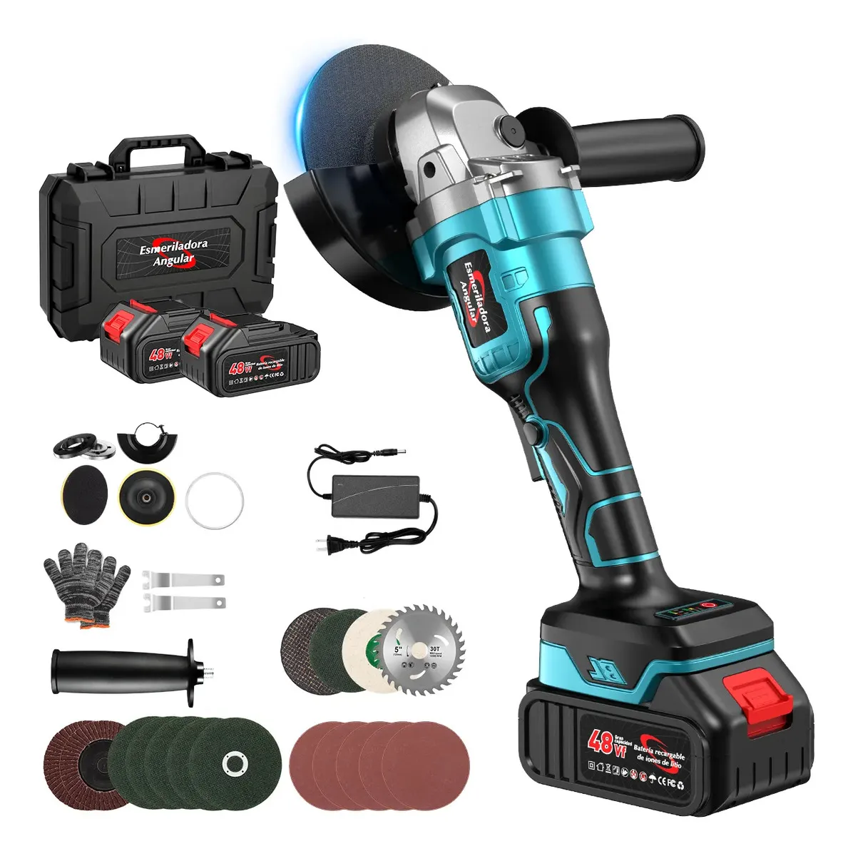 Esmeriladora Angular 4000w Inalámbrica Amoladora Corte BUYIO, Herramienta De Corte Sin Escobillas De 48v Con 2 Baterías De 6000 Mah,15000 Rpm Para Cortar, Esmerilar, Pulir Y Eliminar Óxido De Metal