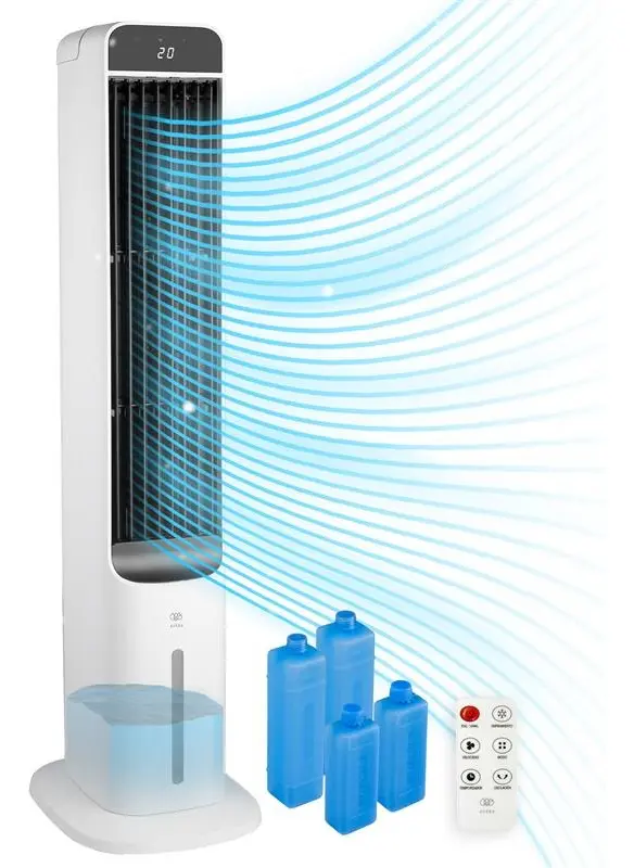 Ventilador de Torre Brisa Fresca, Enfriador De Aire Portátil, Tanque de 5 Litros, 3 Velocidades Y Control Remoto Avera Enfair5l Color Blanco
