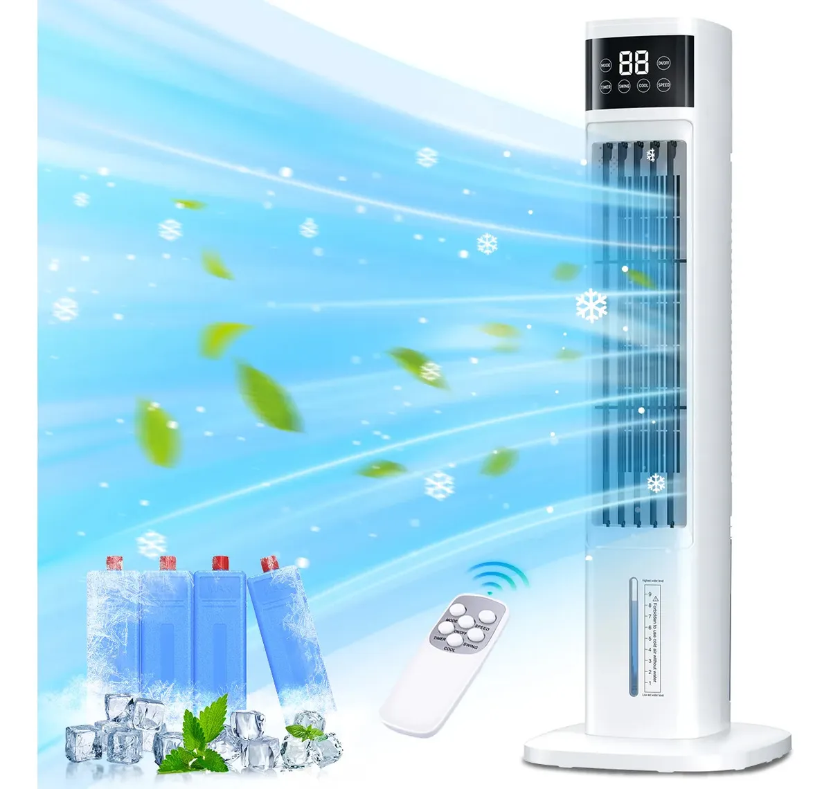 Enfriador De Aire Acondicionado Portátil De Torre 65W 92CM FAGHTO 1-24H Temporizador 4-En-1 Ventilador Frio 3 Modos Y 3 Velocidades Con Control Remoto Climatizador Portátil Color Blanco