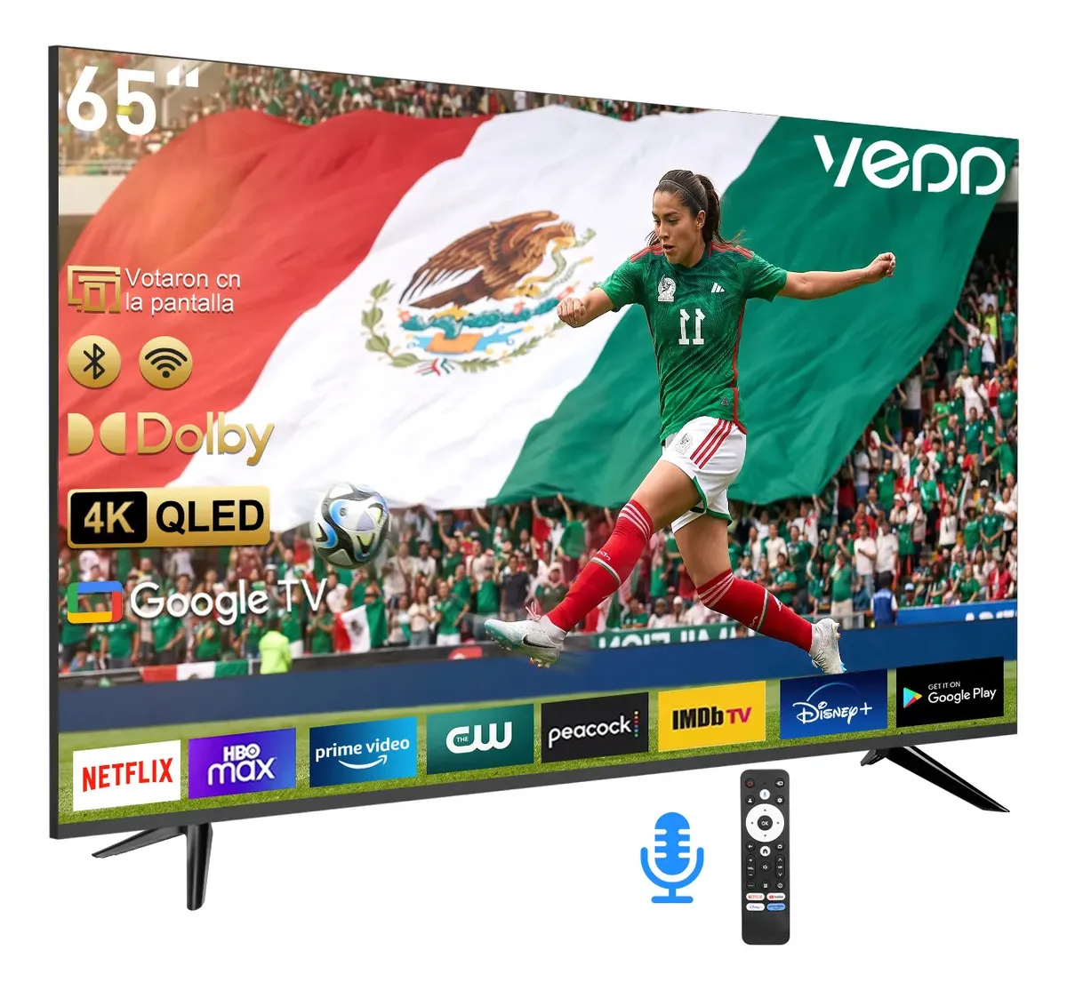 Smart TV Vedd 65 Pulgadas 4K UHD Google TV QLED 3HDMI Dolby Audio Voice Control Netflix Disney+