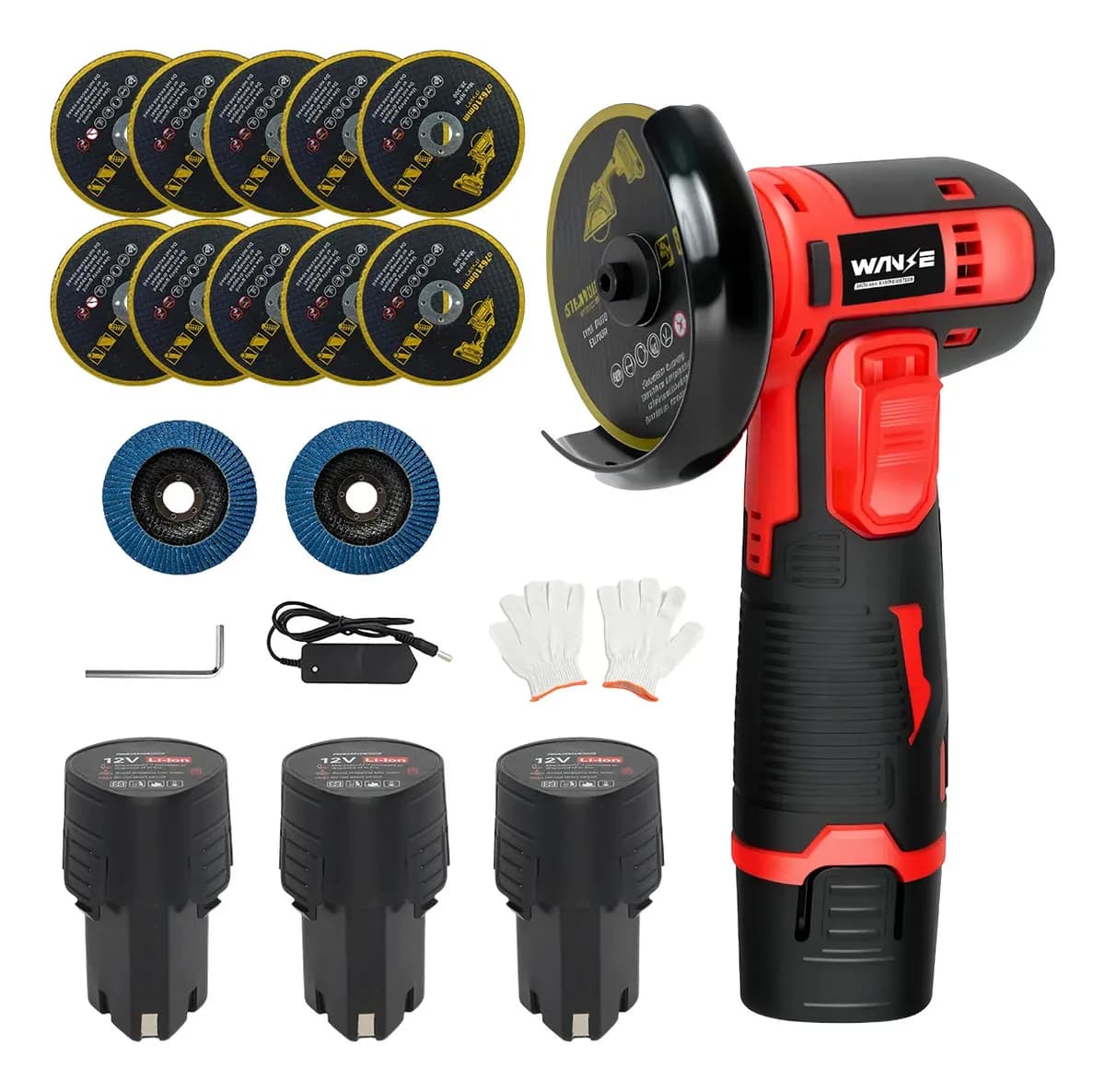 Esmeril Angular Mini Esmeriladora Inalámbrica Esmeril Pulido Lijadora Amoladora + 2 Baterías Rojo Wanse