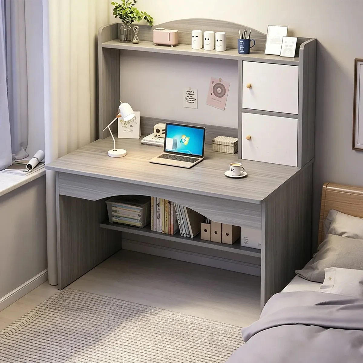 Escritorio Para Computadora HEAIMO 100x48x120cm Con Librero Integrado Y Gabinetes De Almacenamiento Mesa De Oficina Home Office Escritorio De Estudio Con Estantes Organizadores Multifuncional
