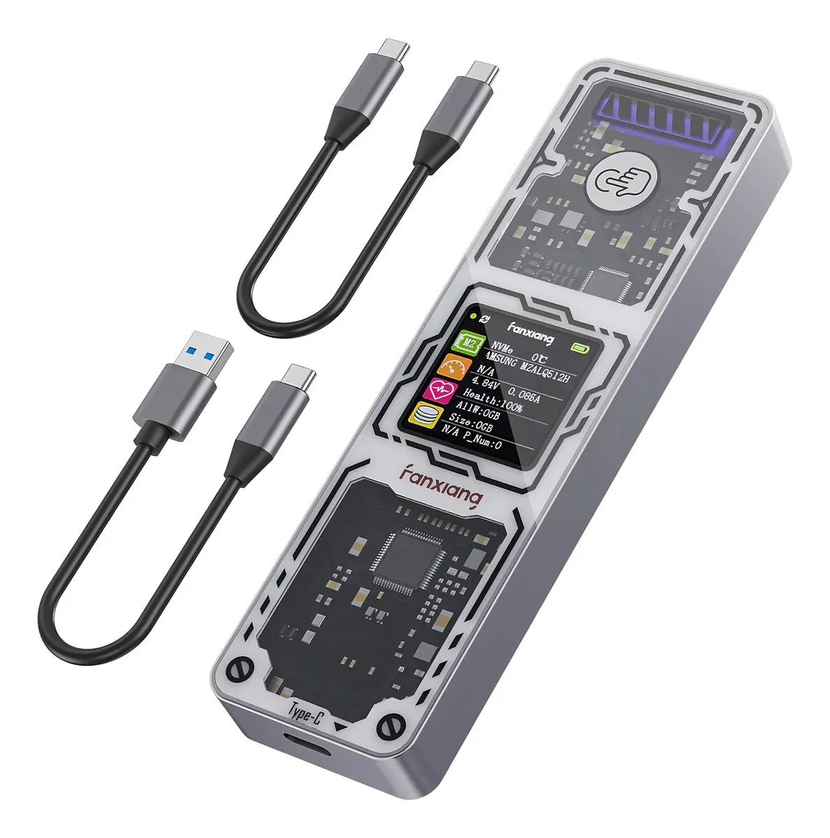 Carcasa SSD M.2 NVMe/SATA FanXiang MD86 Pantalla USB 3.2 Gen2 10Gbps