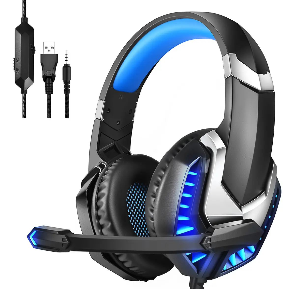 Lyndnice Audifonos Gamer Alambricos Con Luces Led, Auriculares Micrófono Con Cancelación De Ruido, Compatibles Con Pc, Mac, Ps4/5, Xbox One Y Switch, Gaming Headset Con Sonido Envolvente 7.1.
