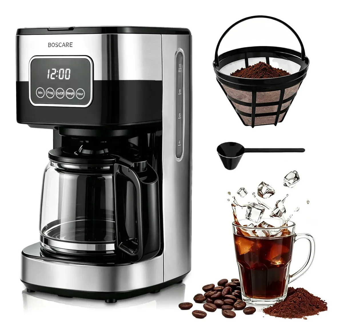 Cafetera Eléctrica Programable 10Tazas, Mantenedor De Calor, Sistema Antigoteo, Uso Doméstico Y Oficina, Fácil De Usar Y Limpiar, Ideal Para Preparar Café Fresco En Casa