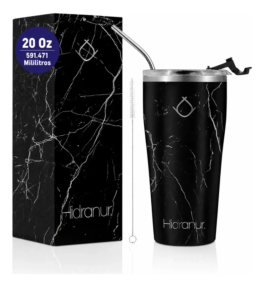 Termo Acero Inoxidable Térmico Portátil Frio Caliente 20oz Color Negro mármol