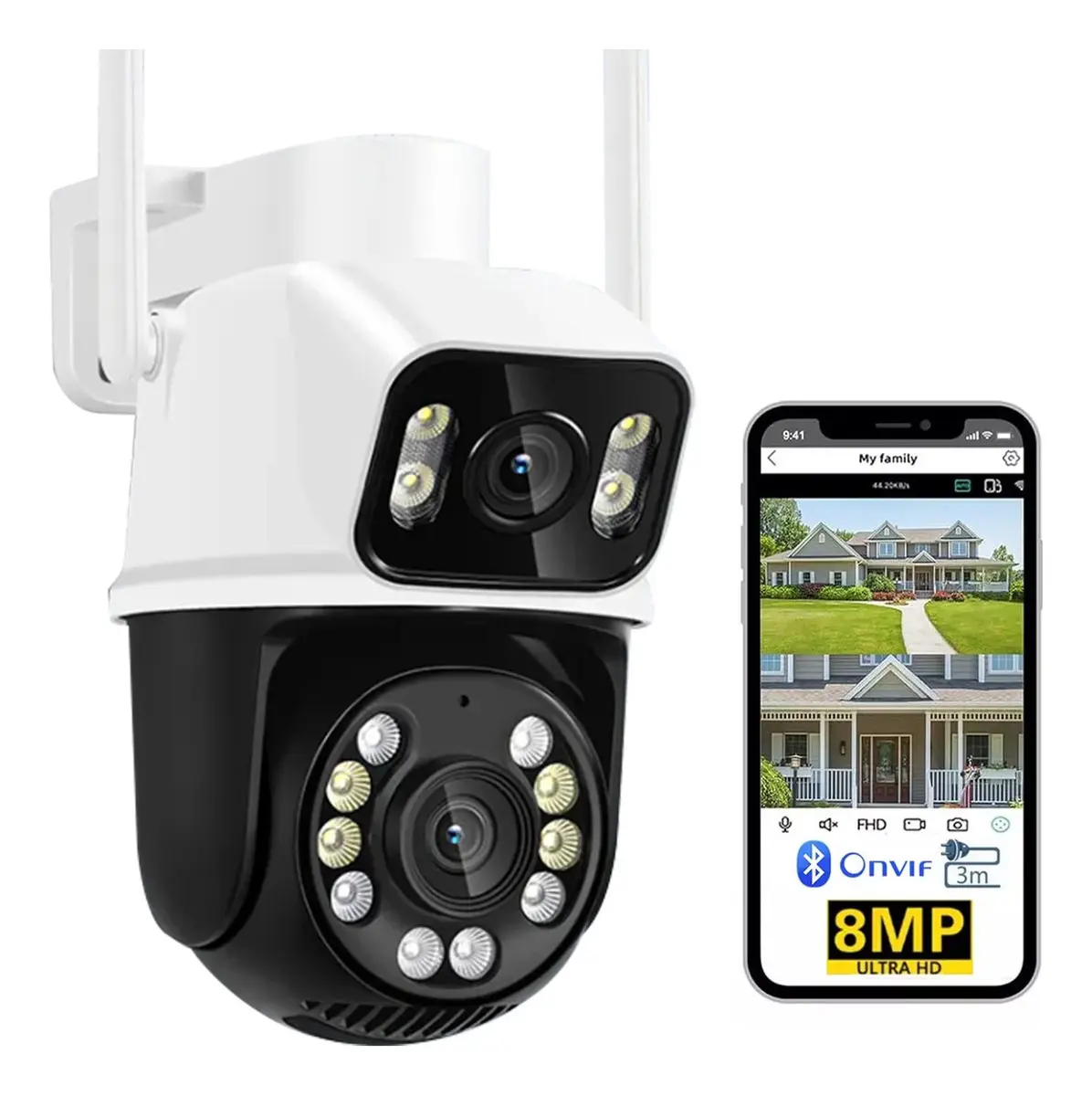 Cámara de Vigilancia Domo Anbolm 4K Doble Lente para Exterior con Visión Nocturna a Color y Wi-Fi