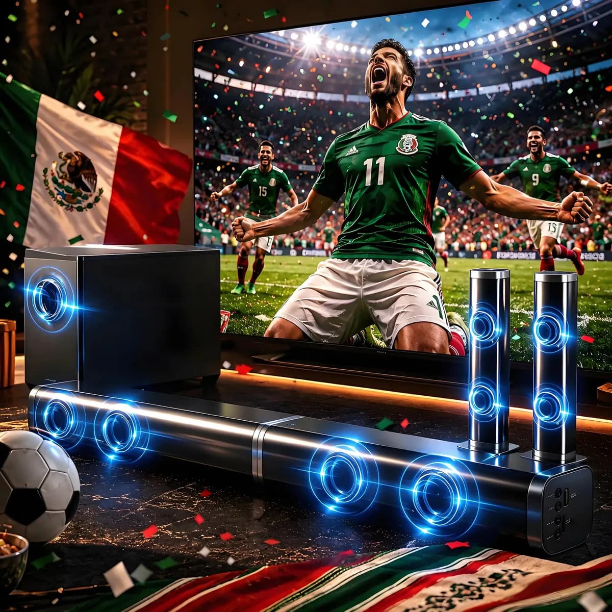 Home Theater 100w Barra De Sonido Y Subwoofer Con Bluetooth，Barra De Sonido Con Subwoofer 100W Home Theater 2.1 Canales Teatro En Casa Con HDMI-ARC/OPTI/AUX/USB/DCIN Conector，Barra de Sonido Smart TV