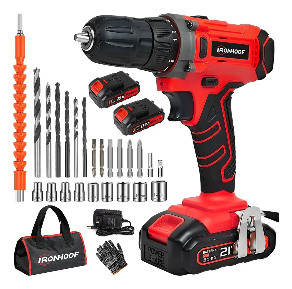 Taladro Atornillador Inalámbrico Destornillador Impacto 21 V Color Rojo