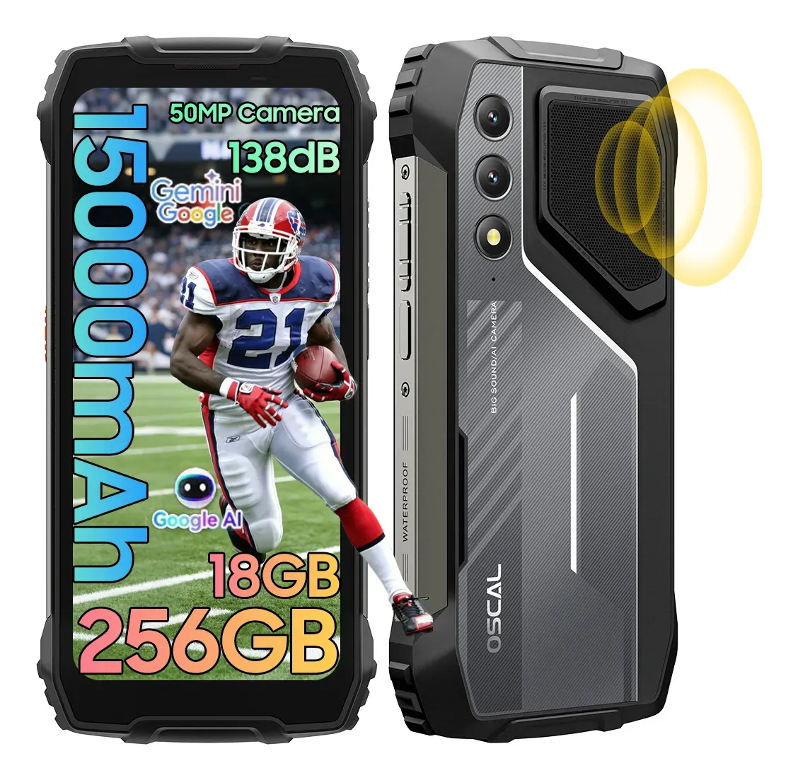 Celular Oscal® Pilot 1 Robusto Dual Sim 256 Gb Negro 18 Gb Ram 15000mah Android 15 Gaming Phone,ip69k/nfc/loud Speaker/celulares Resistentes Al Agua