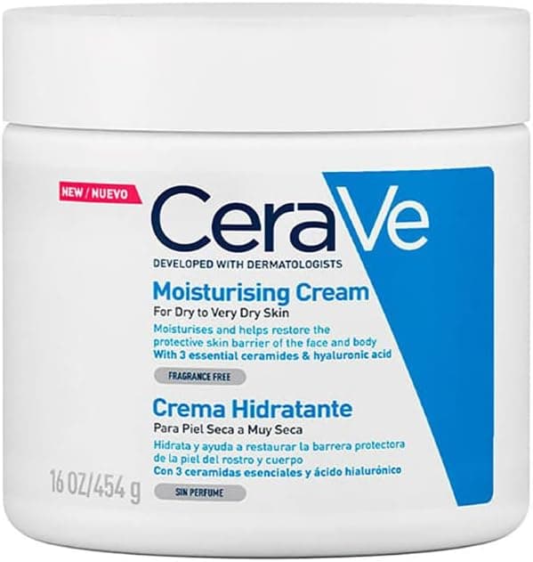 CeraVe Crema Hidratante Diaria para Rostro y Cuerpo, Piel Seca a Muy Seca, Hidratación por 24 Horas, con Ceramidas Esenciales y Ácido Hialurónico, 454 g
