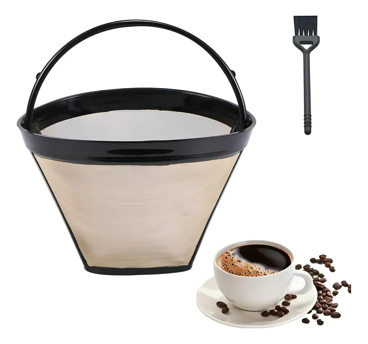 Filtro De Cafe Reutilizable Conico 6 A 12 Tazas Para Cafetera Ninja Cuisinart Krups Con Cepillo Limpiador