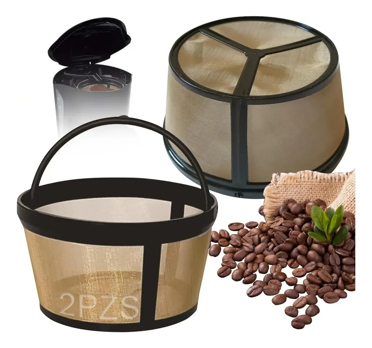 2pcs Filtro Canasta Para Cafetera Reutilizable 10 A 12 Tazas